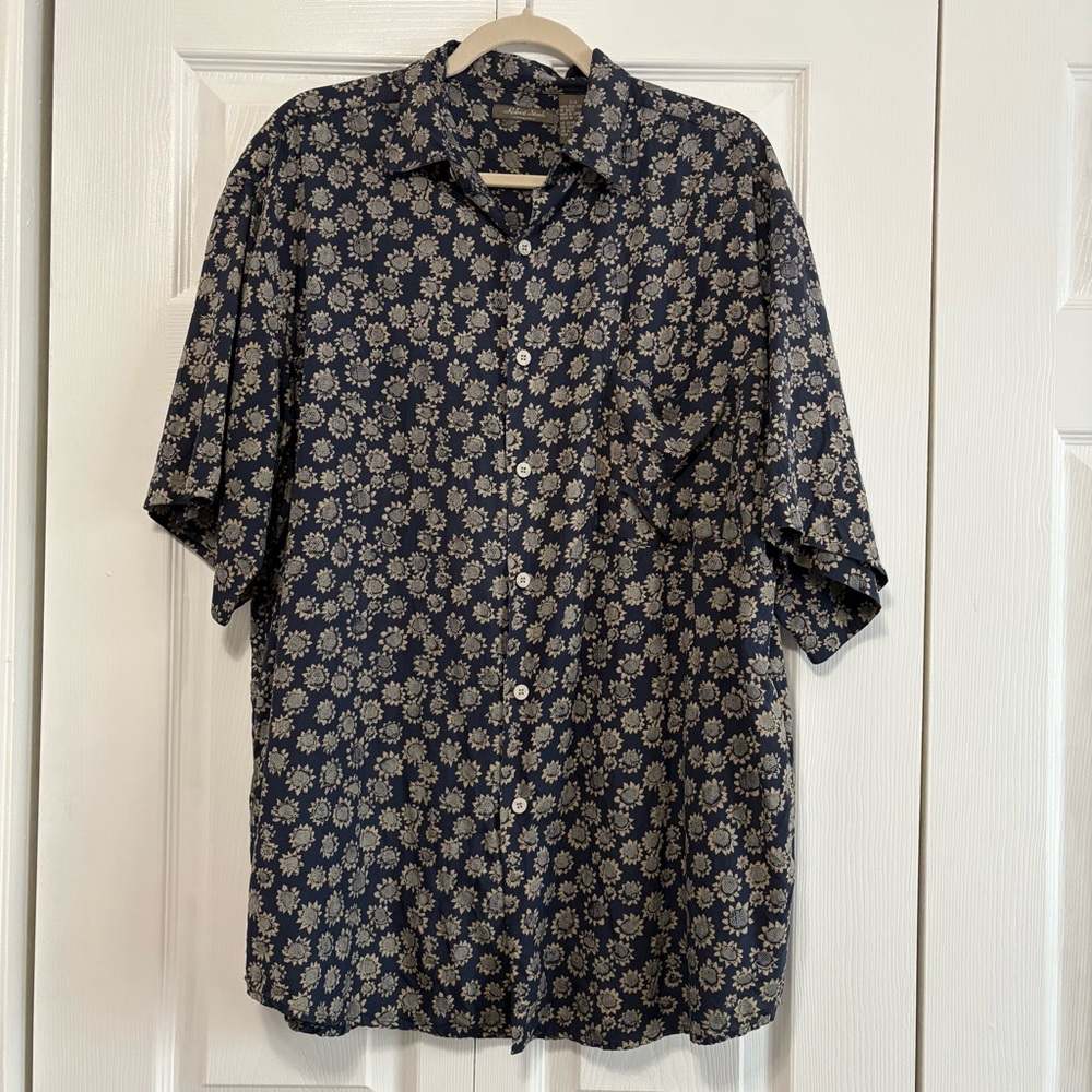 Men's Robert Stock Signature Silk Button Down Short Sleeve Shirt Hawaiian Beach